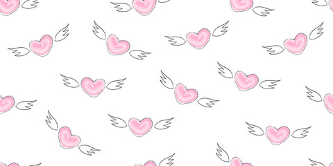 Valentines day background with hearts. Hand drawn pattern for Valentine's Day. Trendy design. Vector illustration