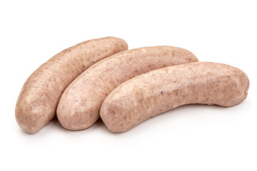 Raw Bratwurst sausages, isolated on white background