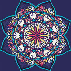 Indian floral paisley ornament pattern. Ethnic Mandala towel, yoga mat print. Vector Henna tattoo style. Can be used for textile, greeting business card background, coloring book, phone case