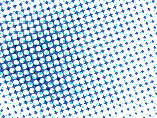 Blue white geometric halftone dots stars abstract gradient background texture.Decoration template.Decor.Print.Comic pop art style.Dotted polka dots circles babbles pattern paper banner design.