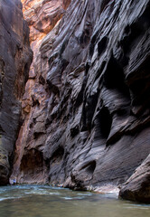 Amazing surface of the cliff. Strange waves in the rock
