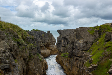 Fototapeta na wymiar Pancake Rocks at Punakaiki seen from the lookout, West Coast, South Island, New Zealand