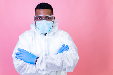 Fototapeta na wymiar Corona Virus SARS-CoV-2 vaccination concept : man in pink studio wall background