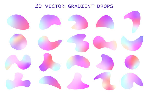 Set of 20 isolated abstract fluid drops shapes