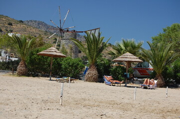 Greek beach in high season. The beaches of Crete.