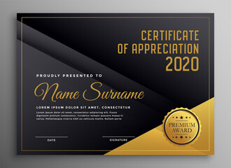black and golden certificate template design