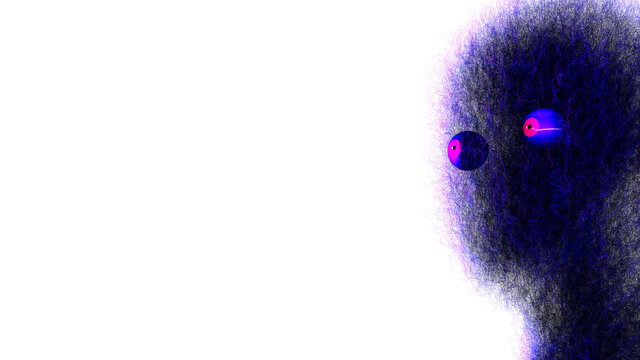 abstrakter, haariger Kopf mit auffallenden Augen