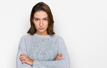 Young caucasian girl wearing casual clothes skeptic and nervous, disapproving expression on face...