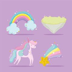 Fototapeta premium princess tale unicorn rainbow star decoration icons cartoon