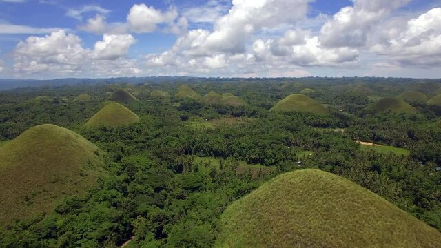 Bohol Island, Philippines, aerial view of natural landmark Chocolate Hills on a beautiful Spring day. 