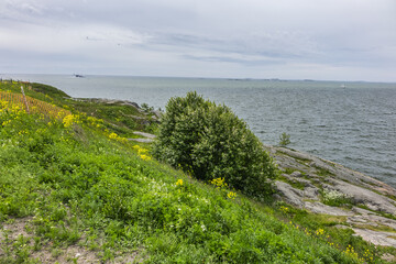 Beautiful landscape at Suomenlinna fortress. Suomenlinna (Sveaborg) - sea fortress, which built gradually from 1748 onwards on a group of islands belonging to Helsinki district. Helsinki, Finland.