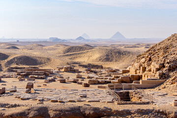 View from Sakkara to the pyramids of Giza, Egypt