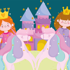 princesses tale cartoon unicorn castle magic imagination