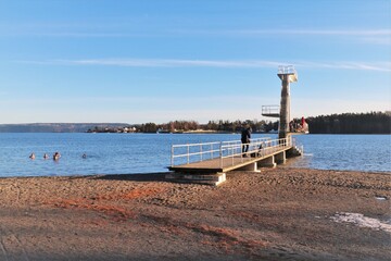 Diving into a wintery fjord