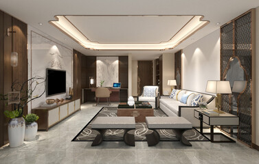 3d render. Modern living room interior scene.