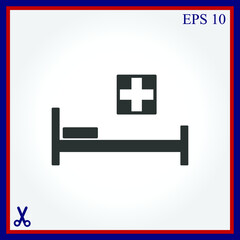 Hospital bed and cross.Flat simple icon illustration