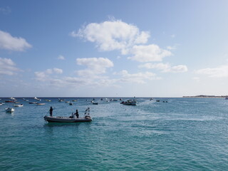 Motor boats on Atlantic Ocean at Sal island in Cape Verde