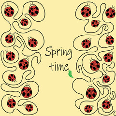 colored spring decoration with many ladybugs and lettering