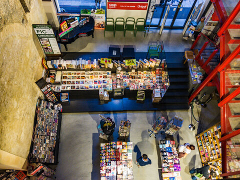 BOLOGNA, ITALY -  JUNE 29, 2019: Eataly is a large format/footprint Italian marketplace (food hall) comprising a variety of restaurants, food and beverage counters, bakery, and a cooking school.