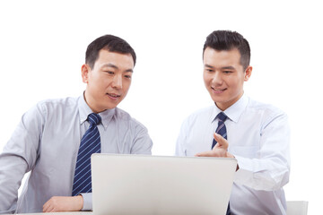 Obraz premium Two business men who use computer