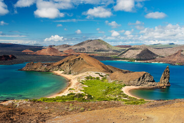 Ecuador. Galapagos Islands. View of two beaches of Bartolome Island in Galapagos Islands National...