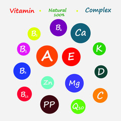 Main vitamin icons, design illustration