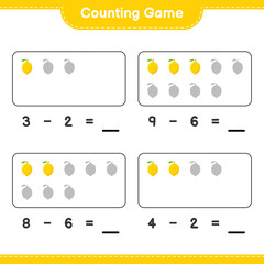 Counting game, count the number of Lemon and write the result. Educational children game, printable worksheet, vector illustration