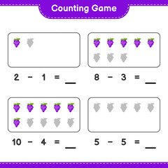 Counting game, count the number of Grape and write the result. Educational children game, printable worksheet, vector illustration