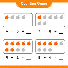 Counting game, count the number of Tangerin and write the result. Educational children game, printable worksheet, vector illustration