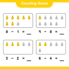 Counting game, count the number of Pineapple and write the result. Educational children game, printable worksheet, vector illustration