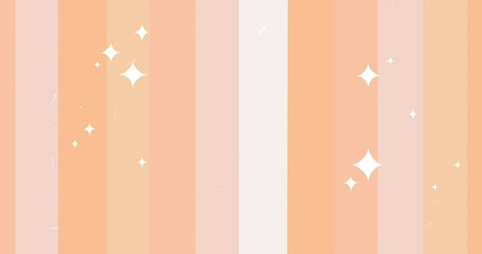 Vintage looped animated background with vertical stripes, boho rainbow and sparkling stars in 1970s style. Abstract geometric retro pattern in mid century style with Earthy colour palette. 