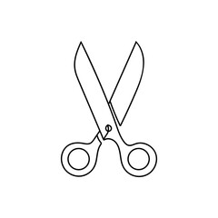Continuous one line drawing a scissor. Vector illustration perfect for greeting cards, party invitations, posters, stickers, clothing. Silhouette of a scissor