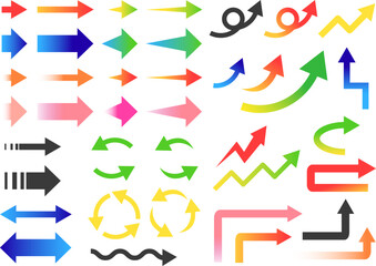 カラフルな矢印のアイコンセット　グラデーションカラーのベクター素材