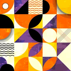 Gardinen abstract geometric background pattern, retro/vintage style, with circles, squares, paint strokes and splashes © Kirsten Hinte