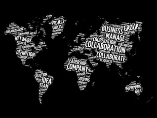 Obraz na płótnie Canvas COLLABORATION word cloud in shape of world map, business concept background