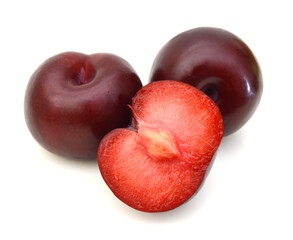 Red plum fruit isolated on white background
