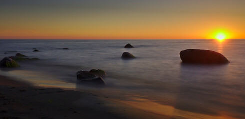 Mystical beach during sunset