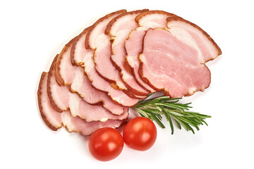 Smoked meat slices, isolated on white background
