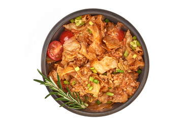 Bigos with sausage, traditional Polish dish, isolated on white background