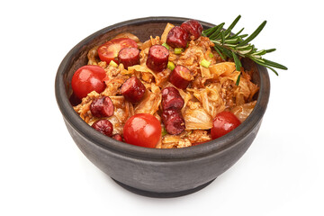 Bigos with sausage, traditional Polish dish, isolated on white background