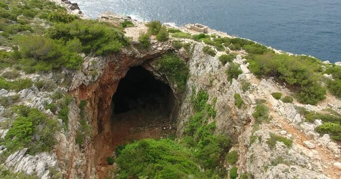 Drone footage of Odysseus Cave on island Mljet in Croatia