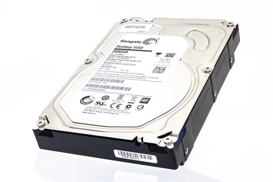 Huelva, Spain - January 21, 2021: A new Seagate Barracuda SATA 3TB Hard Disk Drive