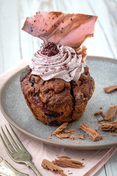 Closeup Of A Gourmet Black Forest Muffin.