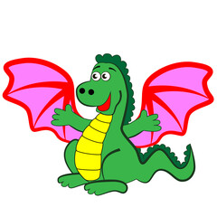 Kind and smiling cartoon dragon.