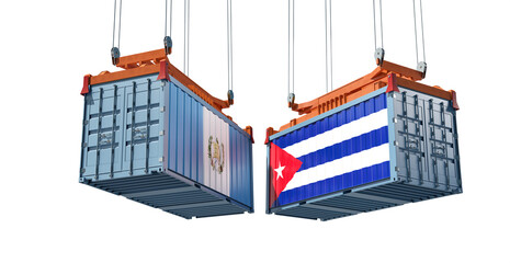 Freight containers with Guatemala and Cuba flag. 3D Rendering 
