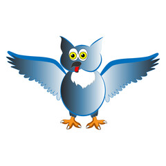 Cheerful cartoon owl flaps its wings.