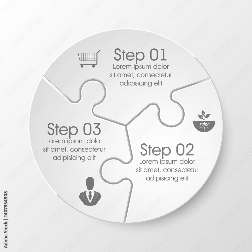 Fototapete three sided 3d puzzle presentation infographic template with explanatory text field for business sta