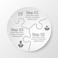 Three sided 3d puzzle presentation infographic template with explanatory text field for business statistics