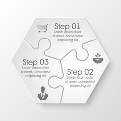 Three sided 3d puzzle presentation infographic template with explanatory text field for business statistics
