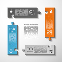 Four piece puzzle business presentation. Circle infograph. 4 step process diagram. Four section compare banner. Square schedule diagram